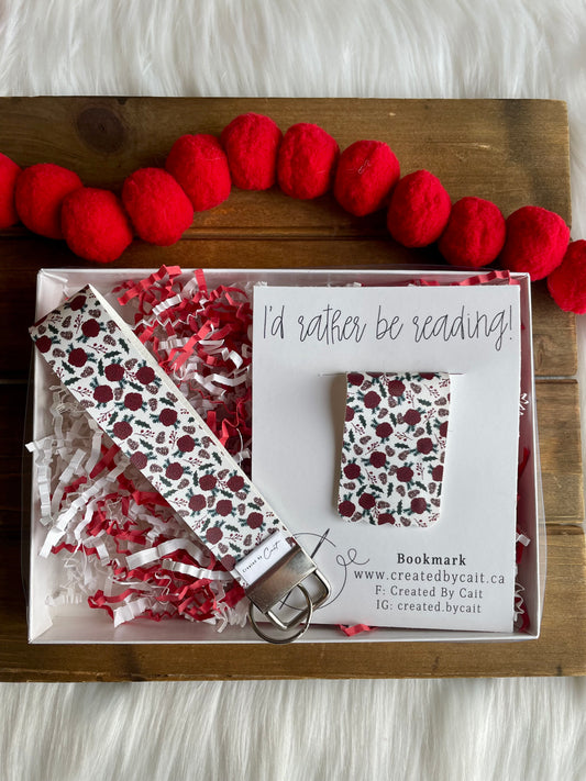 Christmas Roses Keychain Wristlet & Bookmark // Gift Box